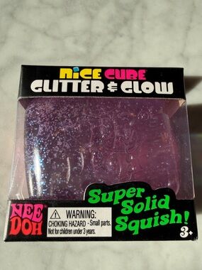 NWT Nee Doh Nice Cube Glitter & Glow Squish Toy - Purple